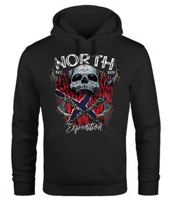 Hoodie Herren North Wikinger Norwegen Skull Totenkopf Print Kapuzen-Pullover Männer Fashion Streetstyle Neverless® schwarz S