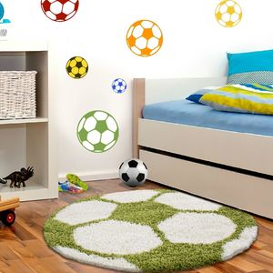 Fun Shaggy fußball kinderzimmer teppich hochflor rund Ø 120cm grün