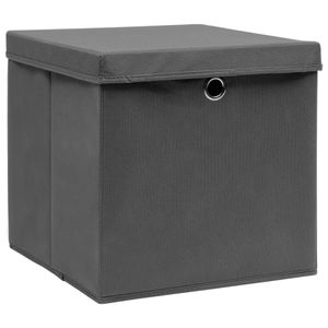 vidaXL Úložné boxy s vekom 4 ks 28x28x28 cm sivé