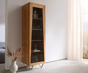 Glasschrank Kayu Akazie Natur 55x180 cm 1 Tür V-Fuß Highboard