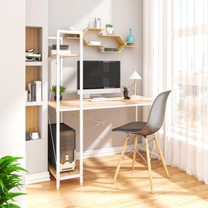 WOLTU Schreibtisch Computertisch Büromöbel PC Tisch Bürotisch Arbeitstisch aus Holz und Stahl, mit Ablage, 120x64x120 cm, Weiß Eiche