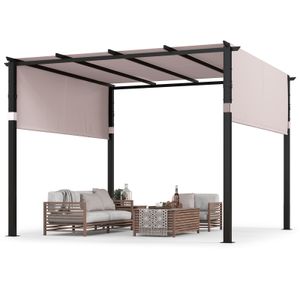 COSTWAY Pergola mit 2 verstellbaren Dächern, 3,05x3,05m Pavillon wasserdicht stabil winterfest, Gartenpavillon mit robusten Metallsäulen Grau