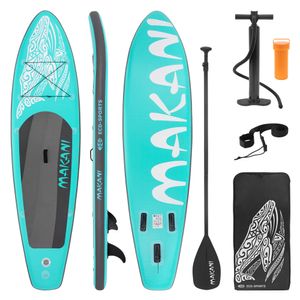 ECD Germany Aufblasbares Stand Up Paddle Board Makani | 320x82x15 cm | Türkis | aus PVC | bis 150kg | Pumpe Tragetasche Zubehör | SUP Board Paddling Board Paddelboard Surfboard | verschiedene Farben