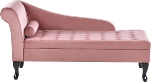 BELIANI Ľavostranná leňoška ružová zamatová čalúnená s úložným priestorom čierne nohy s podhlavníkom glamour retro dizajn