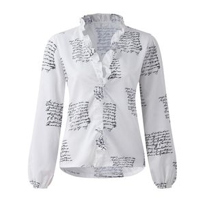 Damen Tshirts Langarm V-Ausschnitt T-Shirts Oberteile  Bluse Elegant Lässige Loses Hemd Briefe,Größe:EU