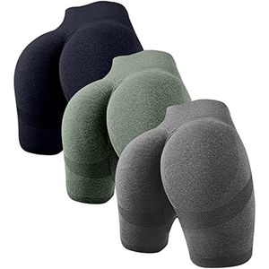 3-teilige Kurze Sporthosen Butt Lifting Yoga  Workout Hohe Taille Bauchkontrolle Ruched Booty Pants Geeignet für 60-80 kg