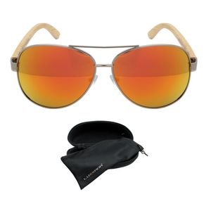 Polarisierte Pilotenbrille mit Echt Holz Bambus Bügel Piloten Luxxada Sonnenbrille Orange Verspiegelt mit Hardcase