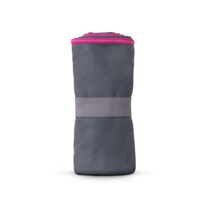 Mikrofaser Handtuch für Sport, Sauna, Fitness - Reise Handtuch - kompakt, saugfähig, leicht & schnelltrocknend ( Grau mit Pinker Biese / 50x100cm ) mit Spanngummi