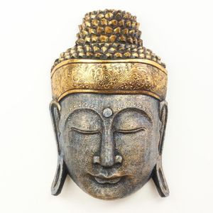 Buddha Maske Holz hängende Deko Gesicht Wall Art Wandmaske Wand mit Goldverzierung 40 cm