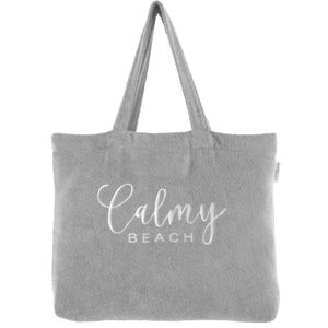 CalmyBEACH Frottee Strandtasche XXL Badetasche - 100% Baumwolle Shopper Strand Tasche groß für Damen und Herren mit Innenfach und langen Tragehenkeln (Grau)