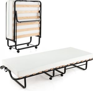 COSTWAY Gästebett klappbar 80x200 cm, Klappbett mit 10 cm Dicker Schaumstoffmatratze, Faltbett mit Rollen & stabilem Metallrahmen bis 220kg belastbar
