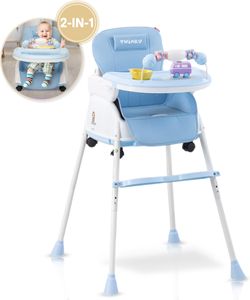 Twinky® Highchair Baby - Blue - krzesełko do karmienia 2 w 1 - składane krzesełko do jadalni, wózek - krzesełko do karmienia i krzesełko dla noworodków