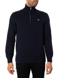 GANT Lässiger Strickpullover mit halbem Reißverschluss, Blau L