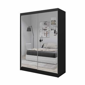 AGMAT Schwebetürenschrank Bora, Kleiderschrank mit 2 Türen, Moderne Garderobe in Farbe: Schwarz, Schrank in Größe: 160 x 216 x 61 cm