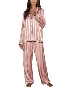 Damen Hemd Hosen Lounge Set Home Kleidung Nachtwäsche Freizeitknopf Pyjama Aus Satin Rosa,Größe:S