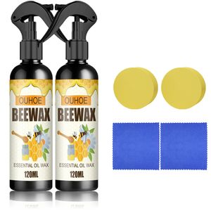 2 Stück Möbelpflege Bienenwachs Spray, mit Schwamm und Reinigungstuch, Möbelpflegemittel, Bienenwachs Möbelpflege Politur Möbelwax Holzpflege, 120 ml
