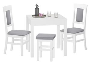 Gepolsterter Massivholz-Stuhl Küchenstuhl Esszimmerstuhl in weiß-grau V-90.71-25W, Menge:Doppelpack