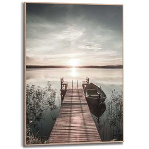 Gerahmtes Bild Slim Frame Steg am See Holzsteg - Meer - Naturmotiv - Sonne