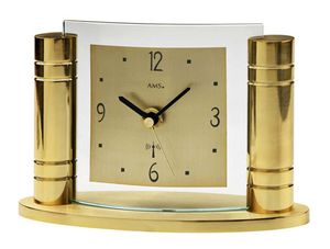 AMS 5131 Rádiem řízené stolní hodiny zlaté kovové se sklem a hliníkem