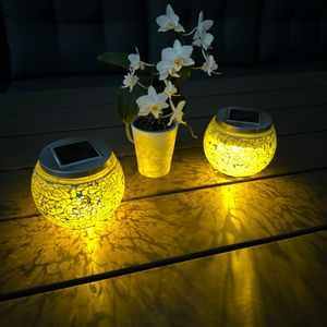 2 LED Solar Tischlampen für außen aus Mosaik Glas und Metall in Silber - Windlicht Tischleuchte