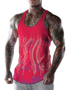 Men Sleeveless Tops Workout Octopus Print Tee Casual Color Stitching T-shirt,Farbe:8#,Größe:S