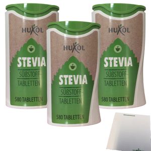 Huxol Stevia Süßstoff Tabletten 3er Pack (3x580 Tabletten, Spender) + usy Block