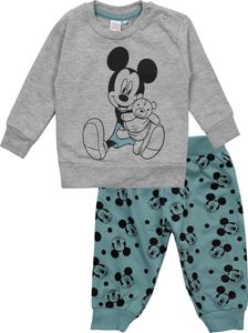 Disney Mickey Mouse Baby Set Unisex Oberteil Pullover mit Hose 2-Teiler Grau/Türkis 62-68