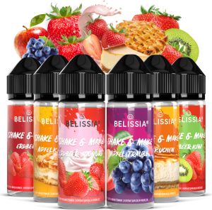 Belissia Shake and Make Set Dessert-Delight - 6x10ml hochdosiertes Lebensmittelaroma + 120ml Schüttelflasche - Für Backen, Speisen, Getränke, DIY uvm