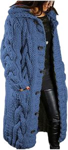 ASKSA Damen Strickjacke Grobstrick Casual Sweater Cardigan mit Knoepfen Oversize Strickcardigan, Dunkelblau, XL