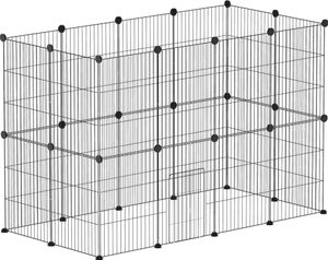 PawHut Freigehege für Kaninchen, Kleintiergehege Freilaufgehege, Meerschweinchen Gehege, Kleintiergehege aus Stahl, Gittergehege inkl. Tür, Indoor, 120 x 60 x 80 cm, Schwarz