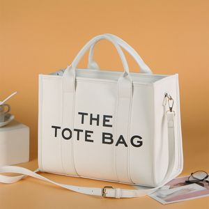 Tote Tasche Damen Shopper Kunstleder Tote Bag Mode Brief Schultertasche Henkeltasche mit Reißverschluss für Tägliche Arbeit, Schulausflüge und Einkäufe Weiß
