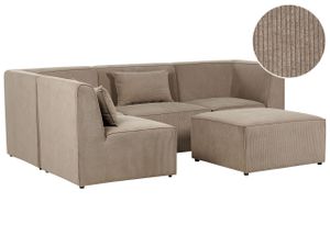 BELIANI Sofa mit Ottomane Taupe Stoffbezug aus Cord Rechts mit Armlehnen Kissen 4-Sitzer Modulsofa Ecksofa Wohnzimmermöbel Modern Wohnecke Sitzecke