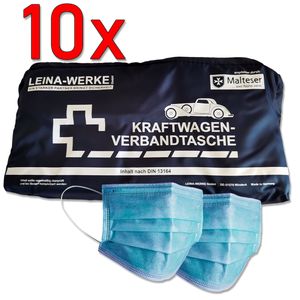 10x LEINA KFZ Verbandtasche Elegance inkl. Masken