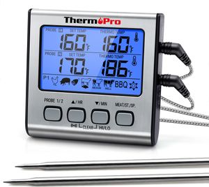 ThermoPro TP17 Digitales Grill-Thermometer Bratenthermometer Fleischthermometer Küchenthermometer, zwei Edelstahlsonden, Blaue Hinterbeleuchtung, Temperaturbereich bis 300°C