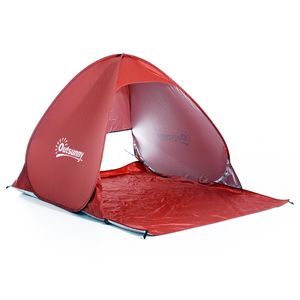 Outsunny Beach Shell Beach Tent Throw Up Tent Pop Up Tent Camping Tent Automatic, Polyester, Red 150 x 200 x 115 cm