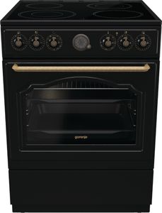 Gorenje Classico GECS 6 B70CLB Elektrický sporák so sklokeramickou varnou doskou/retro dizajn / 60 cm / 71 litrov/jemné zatváranie/rýchly ohrev/AirFry/ExtraSteam/režim Pizza/AquaClean/čierna