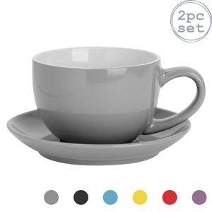 Argon Ta 2 Stück Farbige Cappuccino Tasse und Untertasse Set - Modern Style Porzellan-Tee-und Kaffeetasse - Grau - 250ml