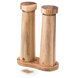 Navaris Salz und Pfeffer Mühle Set - Gewürzmühle Grinder Streuer für Gewürze - Salzstreuer Pfefferstreuer aus Holz - mit Tablett - zum Mahlen - nachfüllbar