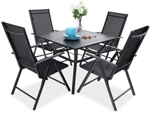 PHIVILLA 4+1 Sitzgruppe Garten Gartenstühle und Tisch Klappstühle mit Aluminium, 6X verstellbar mit 7 sitzpositionen, Stahl Gartentisch mit Sonnenschirmloch Gartenmöbel-Sets