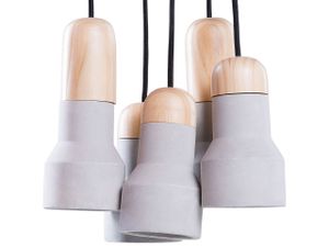 BELIANI Hängeleuchte Grau Beton und Holz 5-flammig Schirme in Glockenform für runden Esstisch Whonzimmer Industrial Style