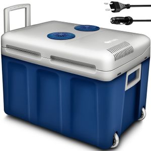 tillvex cool box electric 40L niebieski z kółkami | mini lodówka 230 V i 12 V do samochodu kempingowego | chłodzi i ogrzewa | tryb ECO