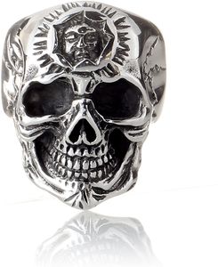 Karisma Edelstahl 316L Ring -Totenkopf skull Bulk Gothic - Geschwärzt Hoch Poliert - SRSK013