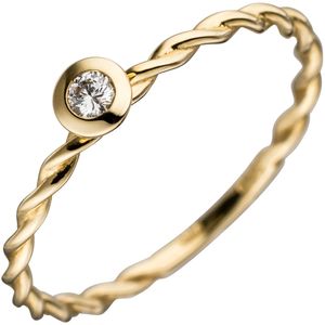 Solitär Ring Diamant Brillant 585 Gold Gelbgold gedreht Fingerring