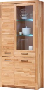 Vitrinenschrank mit LED-Beleuchtung, Kernbuche massiv geölt, FOSSANO-06