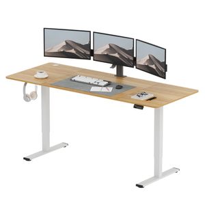 SANODESK Elektrischer Höhenverstellbarer Schreibtisch 200 x 80 cm, Ergonomischer Tischplatte, Steh-Sitz Tisch Computertisch, einfache Montage (Ahorn)