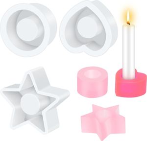 3 Stück Silikonformen GießFormen,Silikonform Kerzenhalter, Gießformen für Beton,3D Kerzenhalter Silikonformen Epoxidharz für Kerzenständer Tablett,Gießformen Silikon Rund,Herz,Stern