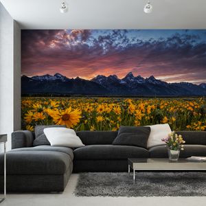 Muralo XXL Vlies FOTOTAPETE SONNENUNTERGANG gelbe 3D Effekt Blumen (B) 90 cm x (H) 60 cm Tapete Wandtapete WOHNZIMMER SCHLAFZIMMER 5199