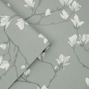 Laura Ashley Vlies Tapete | Magnolia Grove Slate - 10 m x 0.52 m