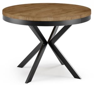 Runder Ausziehbarer Esstisch - Loft Style Tisch mit Metallbeinen - 100 bis 180 cm - Industrieller Quadratischer Tisch für Wohnzimmer - Kompakt - 100 cm - Eiche Lefkas