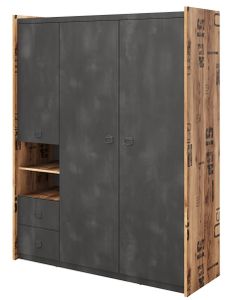 Furniture24 Kleiderschrank Fargo FG01 Schrank Drehtürenschrank 3 Türiger Jugendzimmerschrank mit Kleiderstange und Einlegeboden